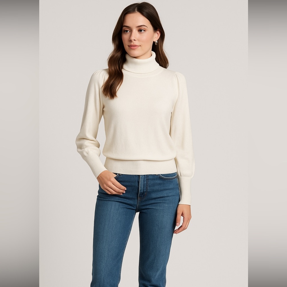 Sarah Johnson Women’s White Turtleneck Sweater Size L Rayon Blend